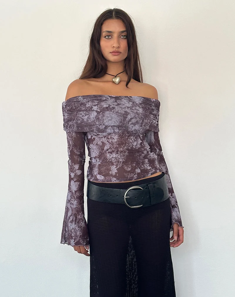 Top bardot Noelle, Botanic Sketch Purple
