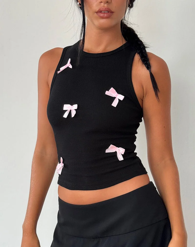 Gilet Rave noir avec nœuds roses