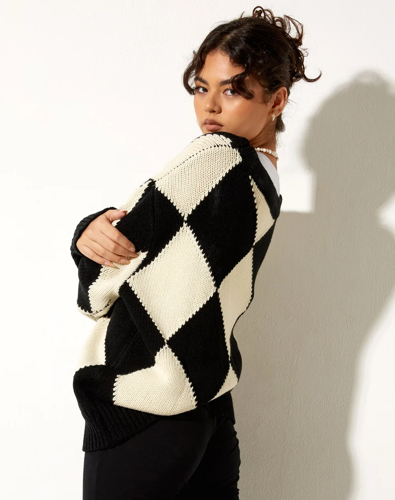 Cardigan Uriela en noir et blanc Harlequin