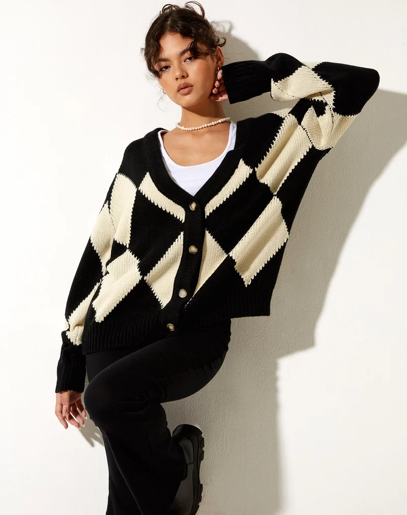 Cardigan Uriela en noir et blanc Harlequin