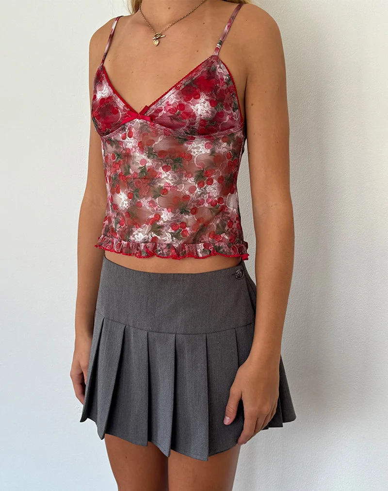 Top Rumaysa en dentelle imprimée Cherry
