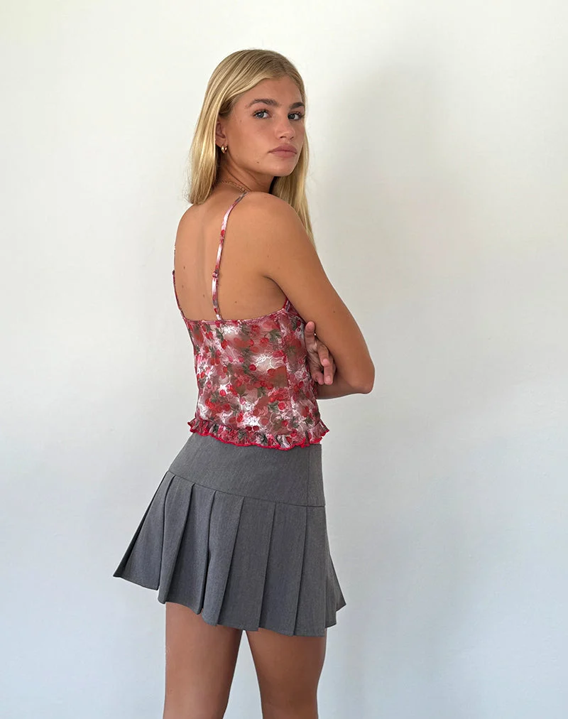 Top Rumaysa en dentelle imprimée Cherry