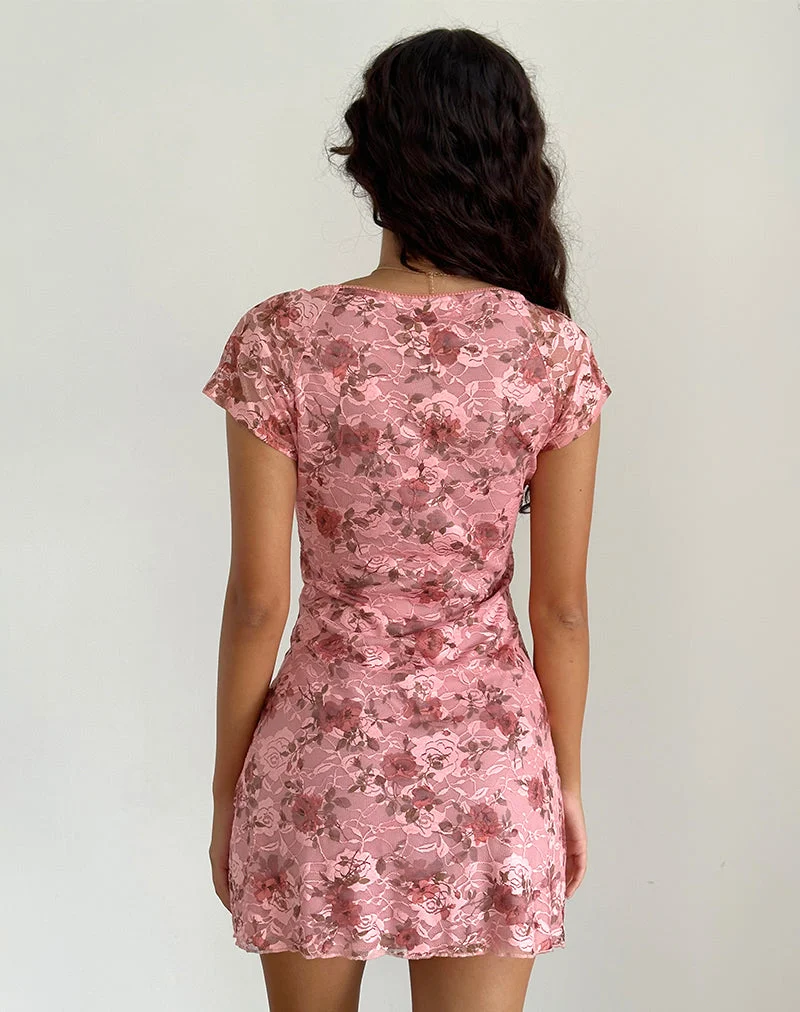Robe Prinsa en dentelle rose fleurie