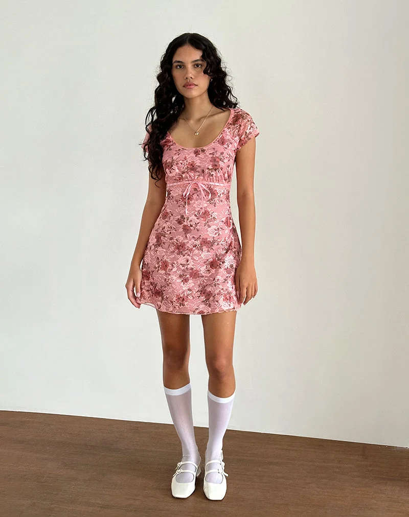 Robe Prinsa en dentelle rose fleurie