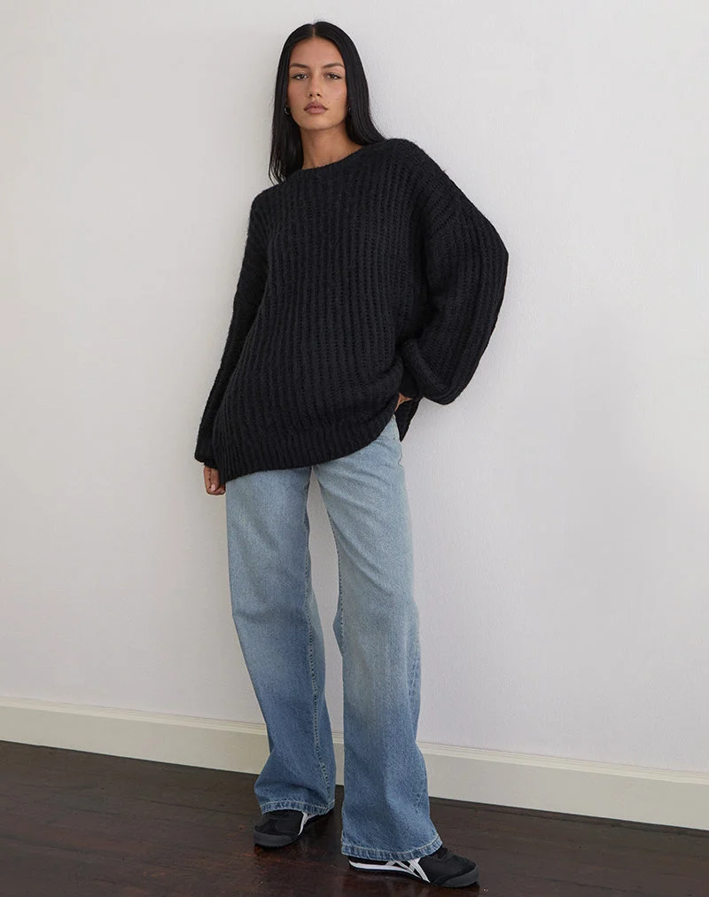 Pull oversize en maille Daren, noir