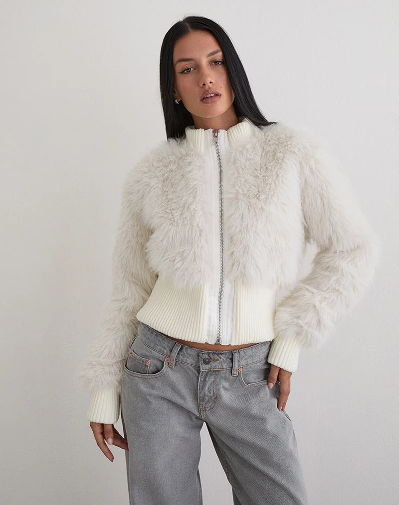Homari - Veste en fausse fourrure shaggy - Crème