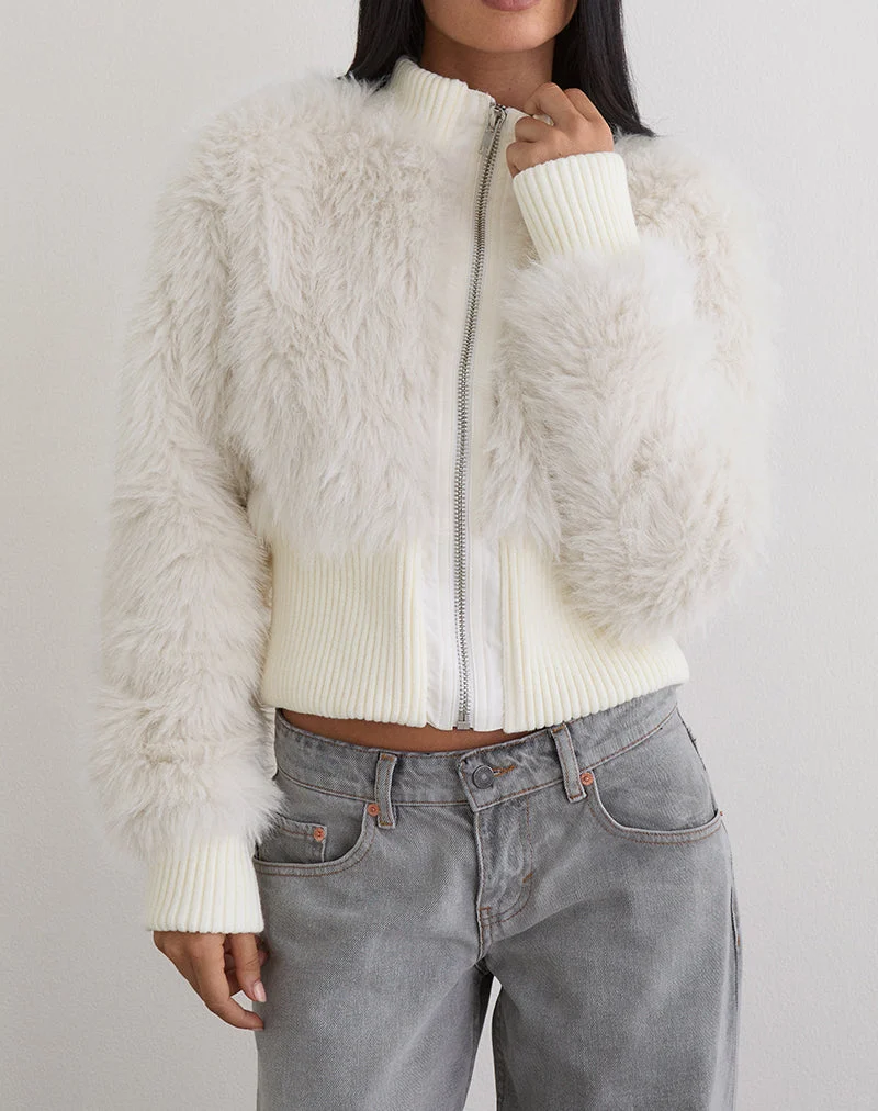 Homari - Veste en fausse fourrure shaggy - Crème