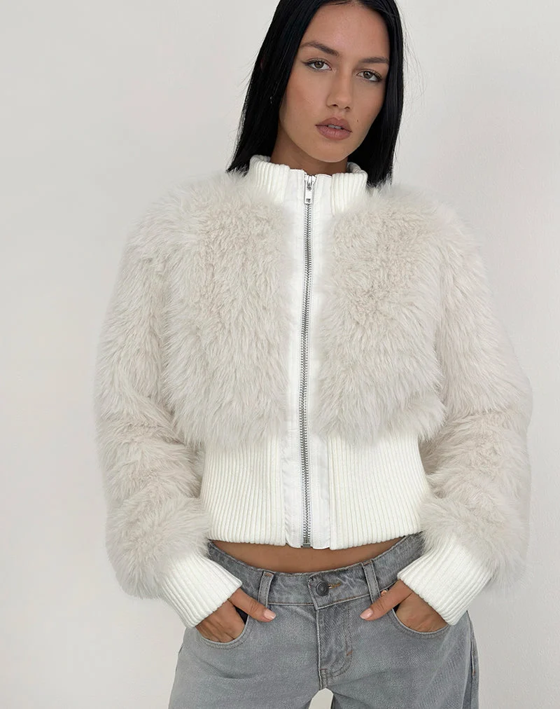 Homari - Veste en fausse fourrure shaggy - Crème