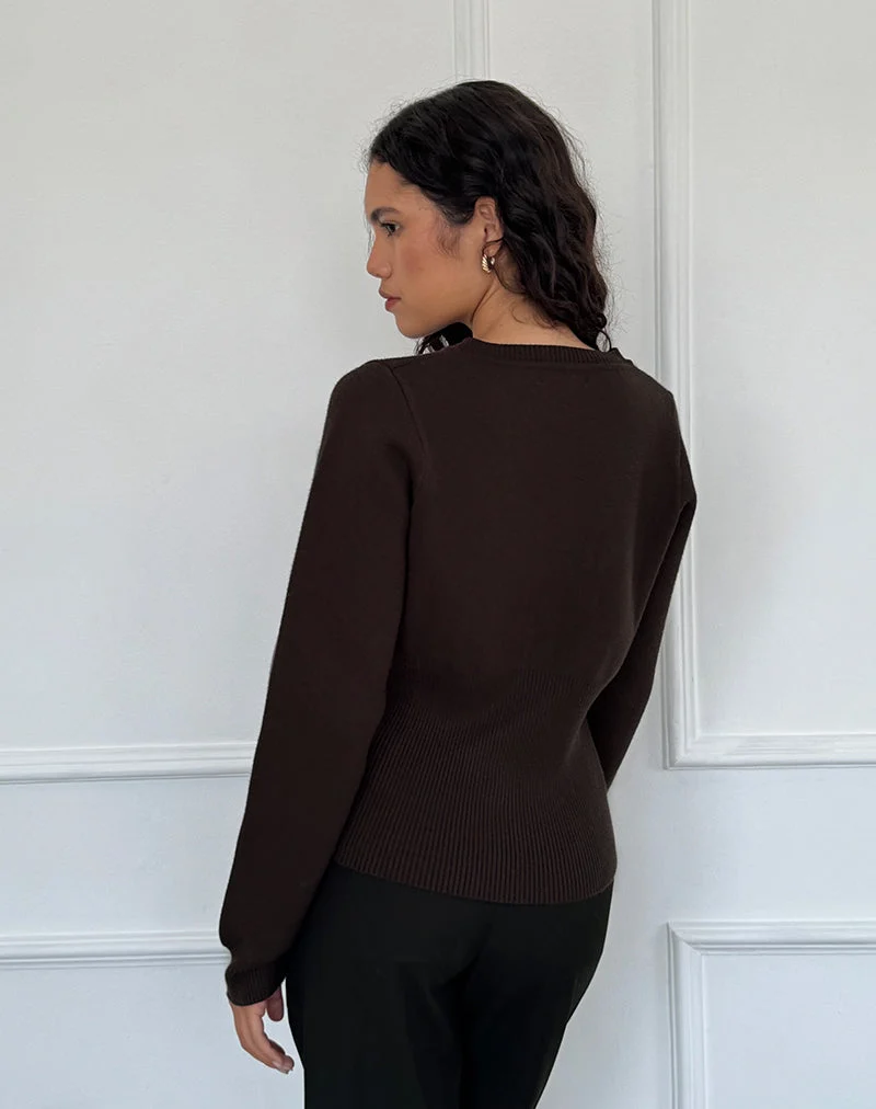 Cardigan à manches longues et ourlet côtelé Subra en chocolat amer