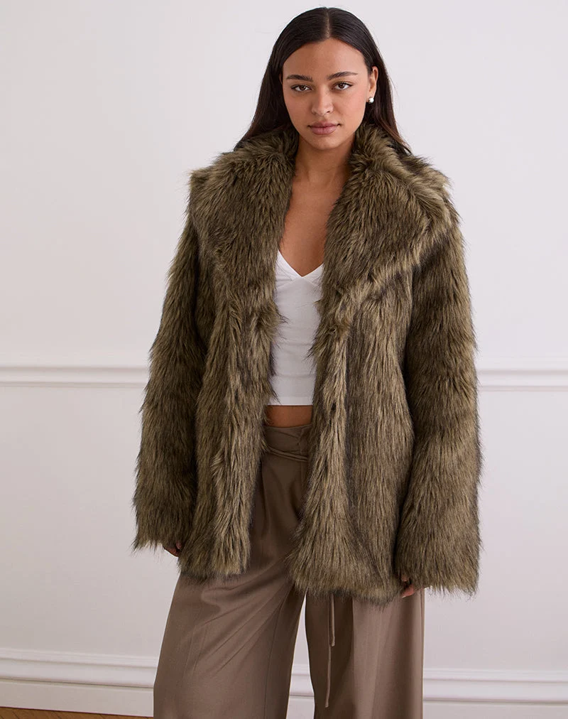 Veste Lupita en fausse fourrure longue marron