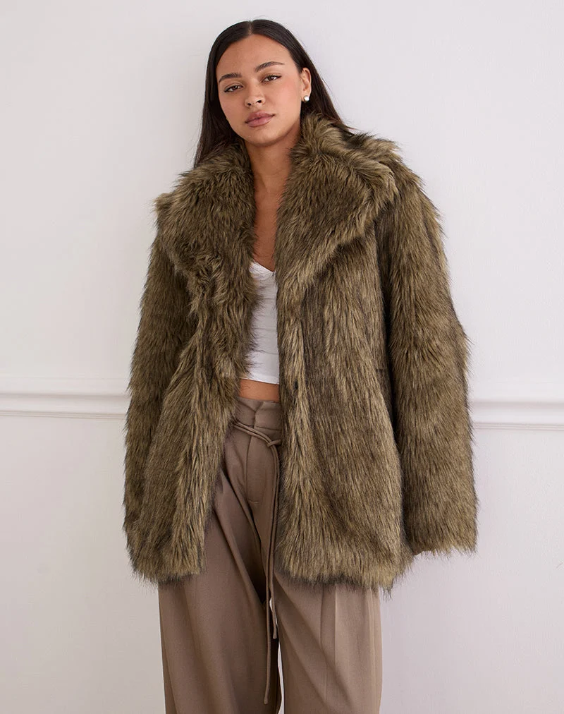 Veste Lupita en fausse fourrure longue marron