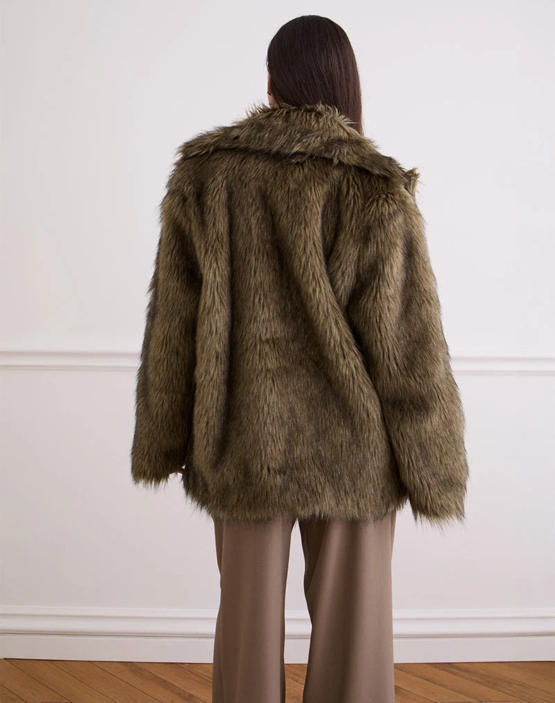 Veste Lupita en fausse fourrure longue marron