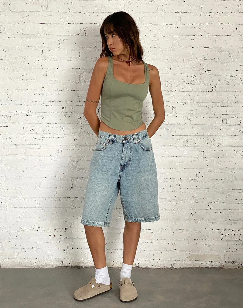 Short de skate en jean taille basse, effet délavé « Bleach Denim »