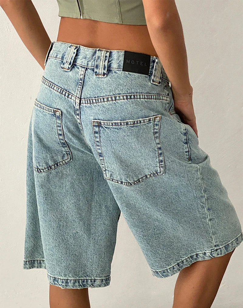 Short de skate en jean taille basse, effet délavé « Bleach Denim »