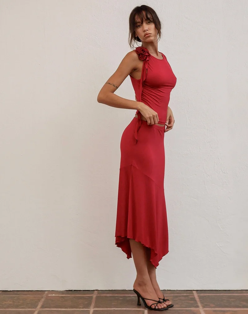 Top à rosettes Morena, rouge