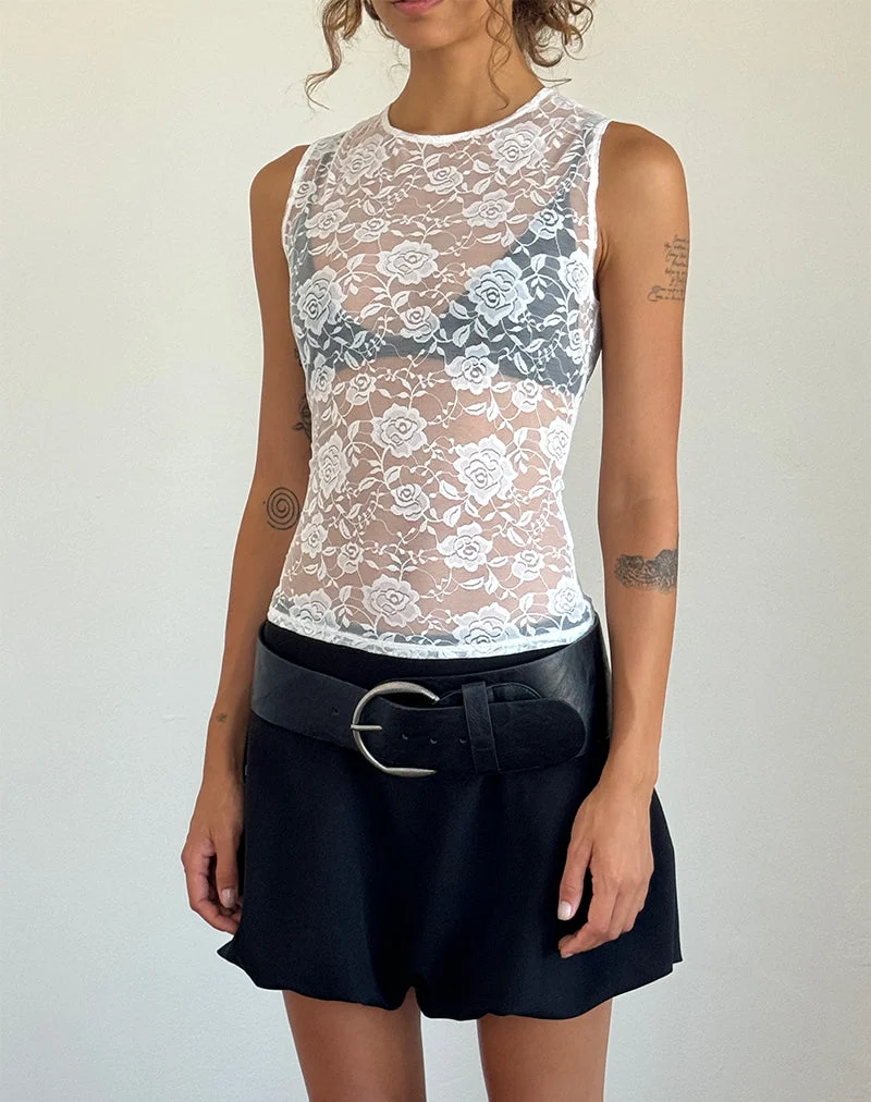 Monlo Unlined Top in Ivory Big Rose Lace