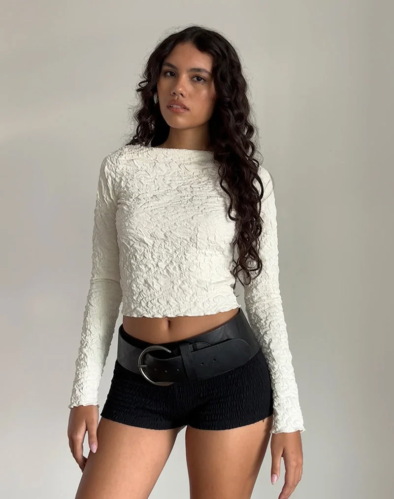 Angela - Top à manches longues texturé en jersey crème