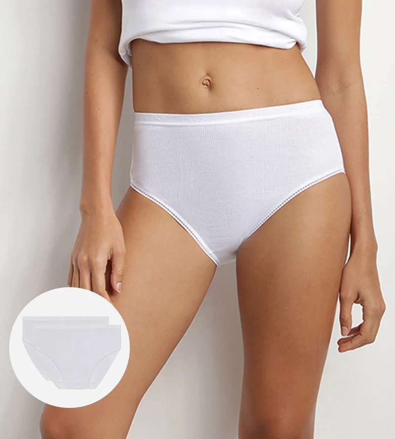 Lot de 2 slips blancs Femme Pur Coton taille haute