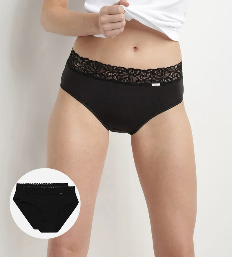 Lot de 2 slips noirs Coton Plus Féminine taille haute