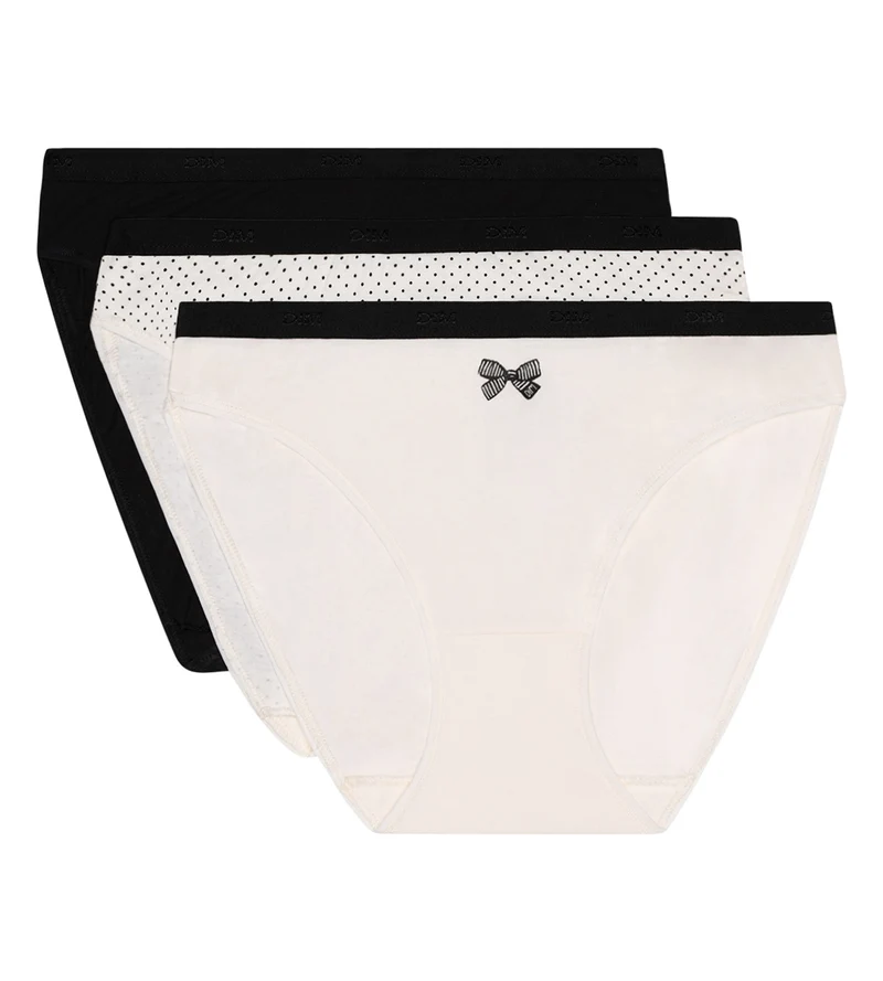Lot de 3 slips nœud noir en coton Les Pockets