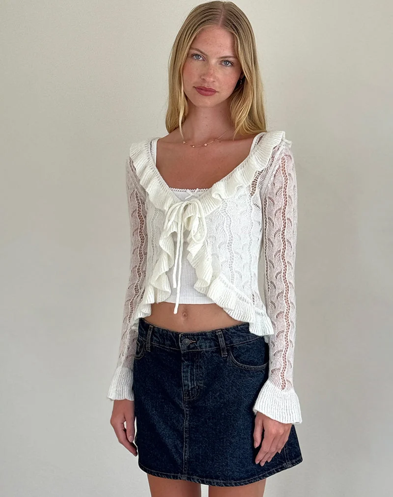 Cardigan Kenira en maille Pointelle Birch Cream