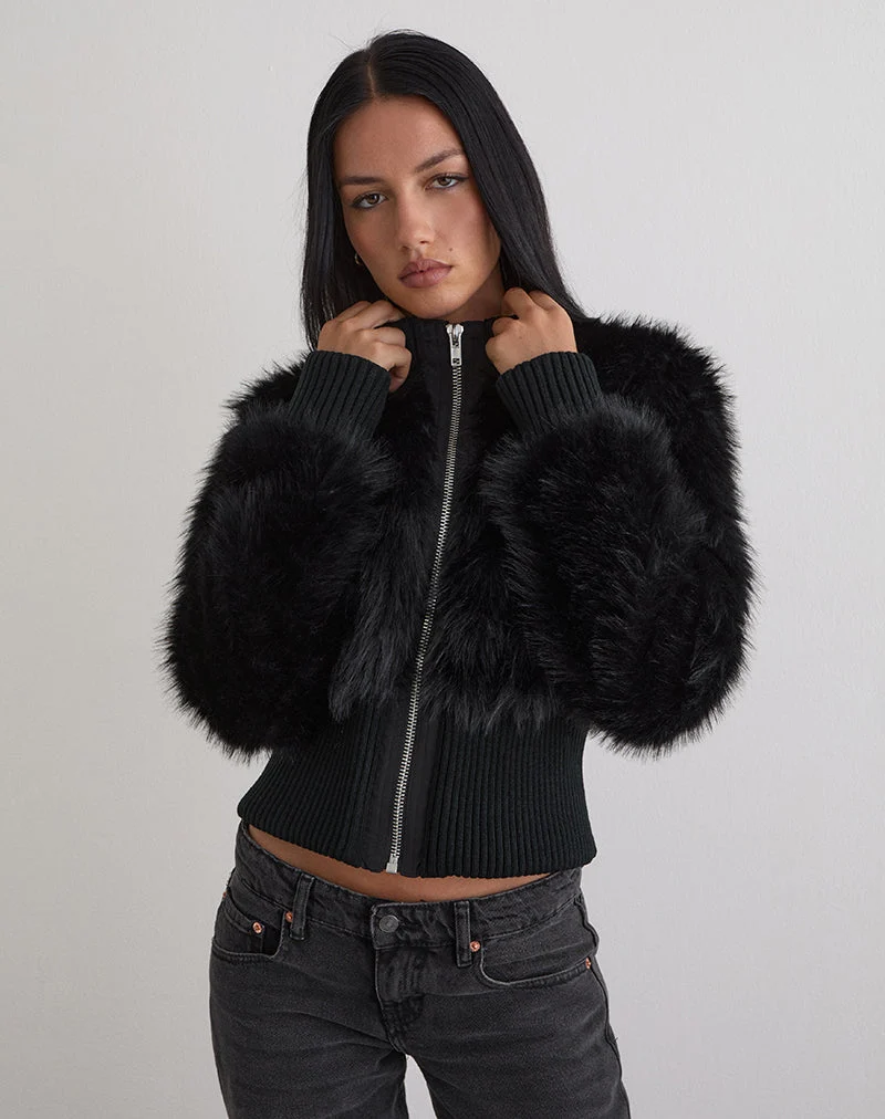 Homari - Veste en fausse fourrure shaggy - Noir