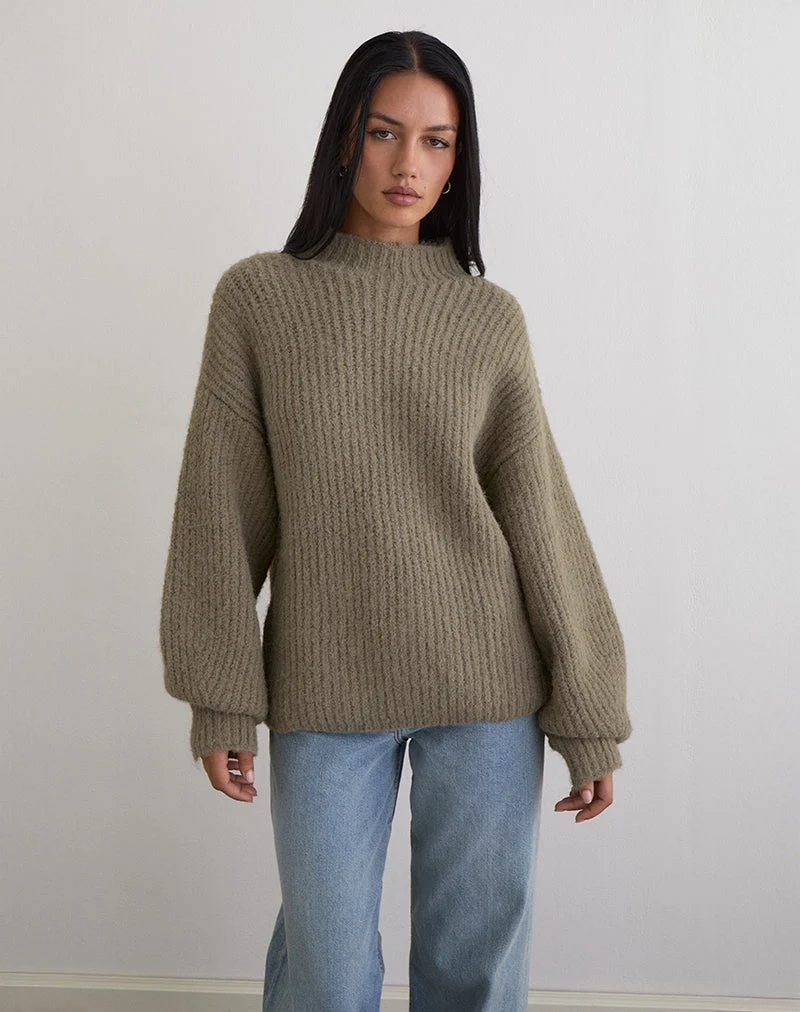 Chandail en tricot surdimensionné Viola, olive pâle