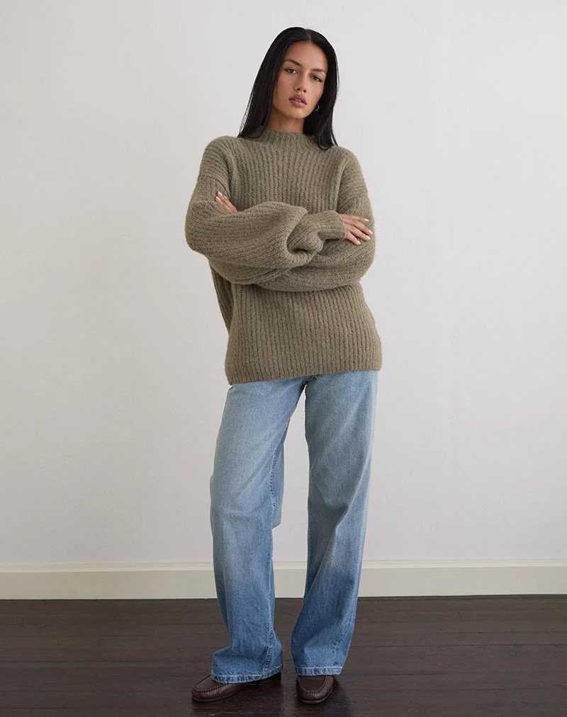 Chandail en tricot surdimensionné Viola, olive pâle