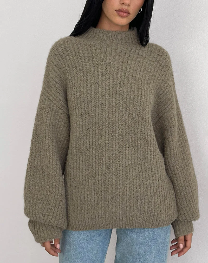 Chandail en tricot surdimensionné Viola, olive pâle