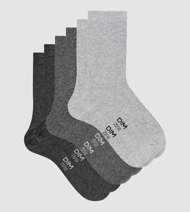 Lot de 3 paires de chaussettes femme Gris Clair en coton Dim