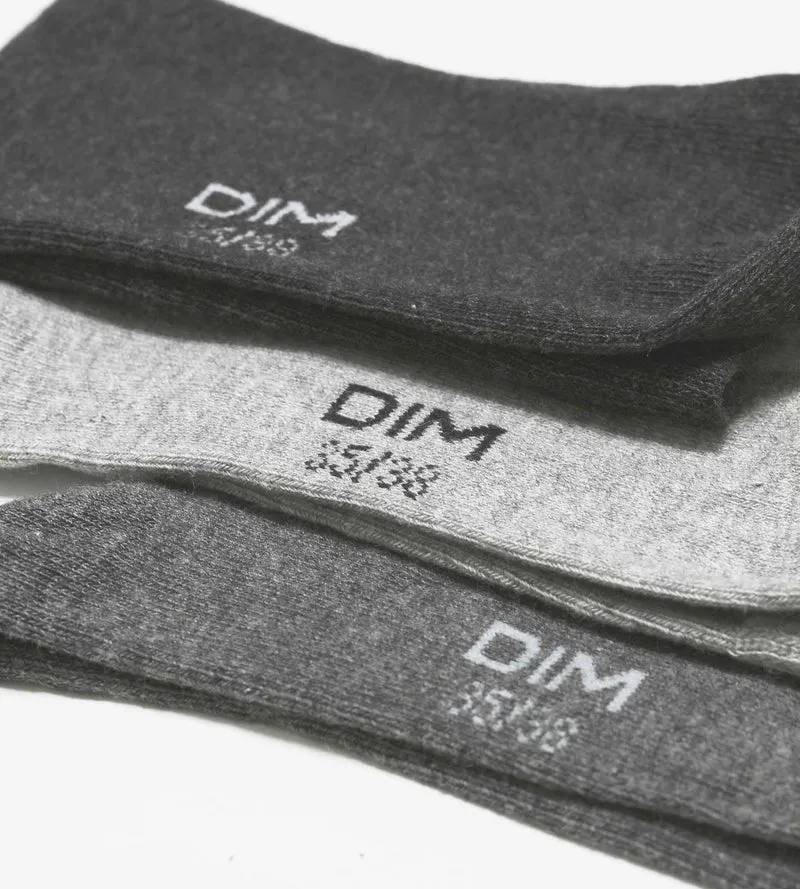 Lot de 3 paires de chaussettes femme Gris Clair en coton Dim