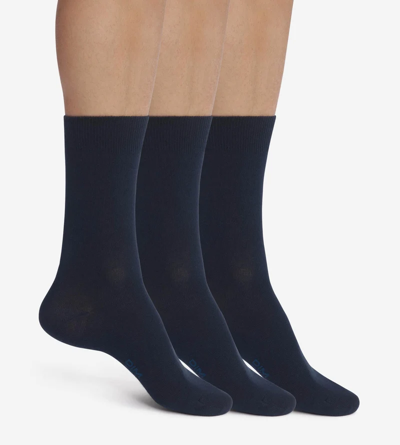 Lot de 3 paires de chaussettes homme Bleu Marine Dim Coton Confort