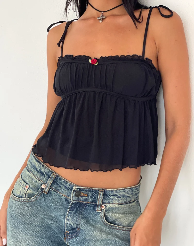 Top Cami Damaris en noir avec bordure noire