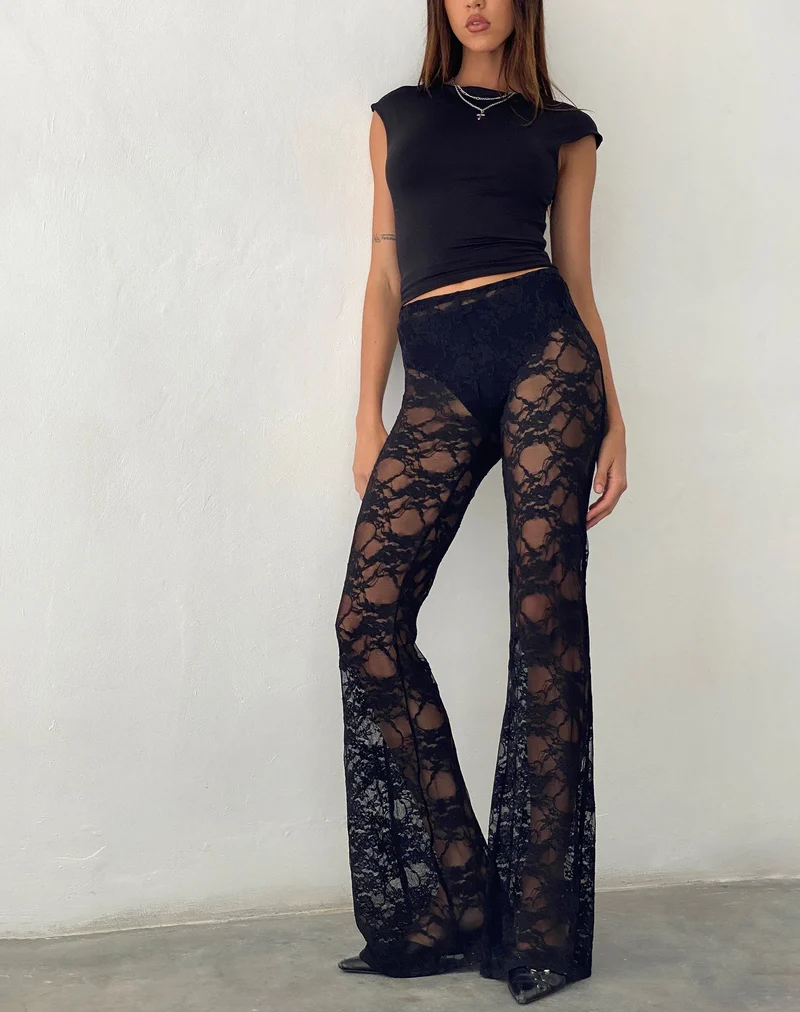 Pantalon évasé Elio en dentelle noire