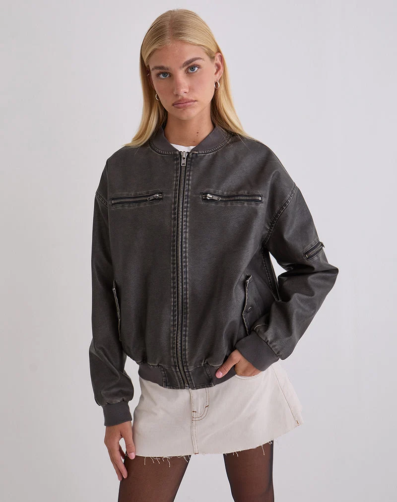 Blouson bombardier Marco Distressed en PU Charcoal
