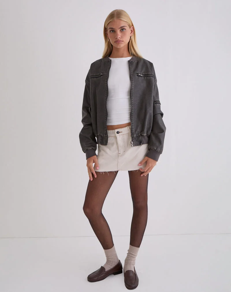 Blouson bombardier Marco Distressed en PU Charcoal