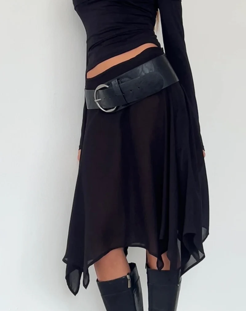 Jupe midi Albertha en mousseline de soie noire