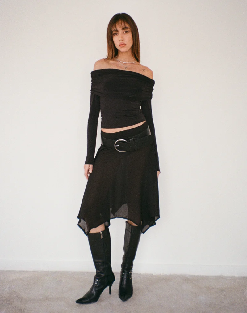 Jupe midi Albertha en mousseline de soie noire