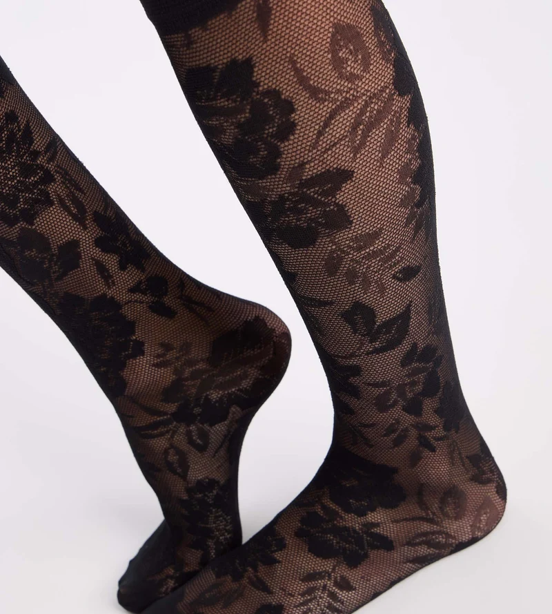 Mi-bas fantaisie noir La Dentelle Florale
