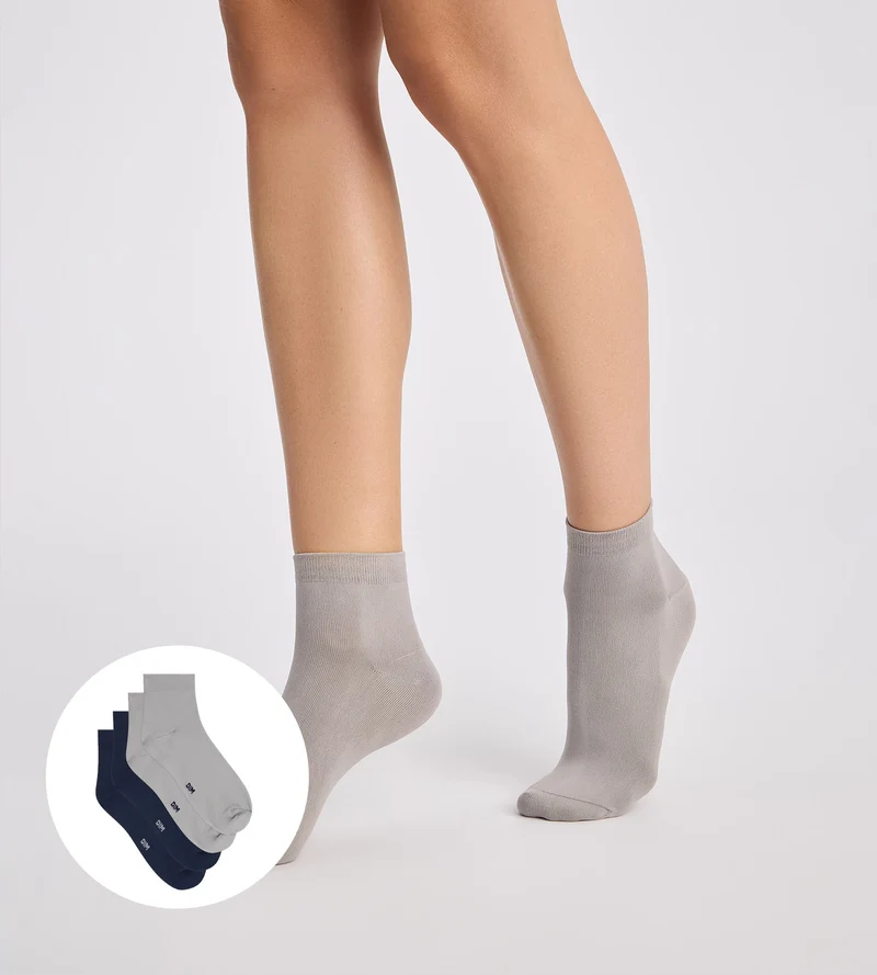 Chaussettes femme lot de 2 paires marine et gris