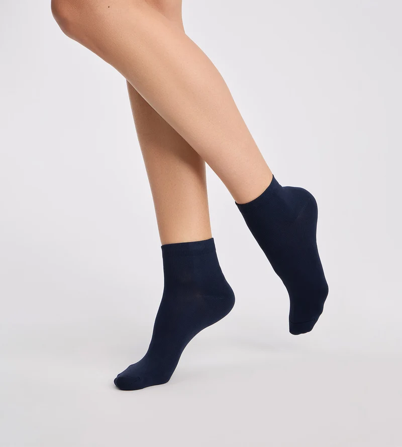Chaussettes femme lot de 2 paires marine et gris