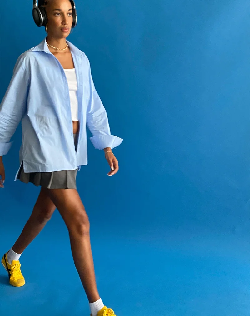 Mavis Button Up Shirt in Poplin Sky Blue
