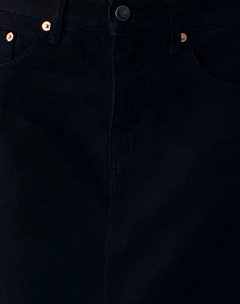Jupe longue en denim à taille basse, noir vintage