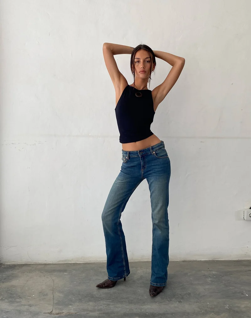 Jean Bootleg à taille basse, bleu moyen vintage