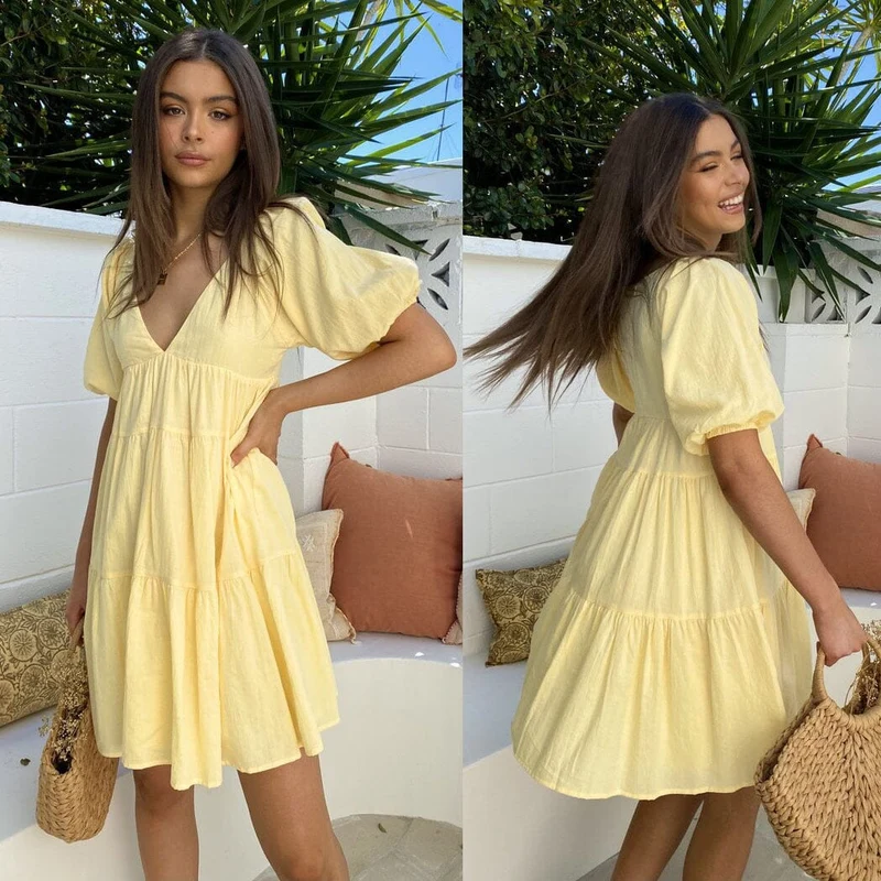 Robe Manches Bouffantes Jaune - Hermine