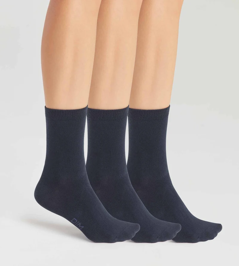 Lot de 3 paires de chaussettes femme Bleu Marine en coton Dim