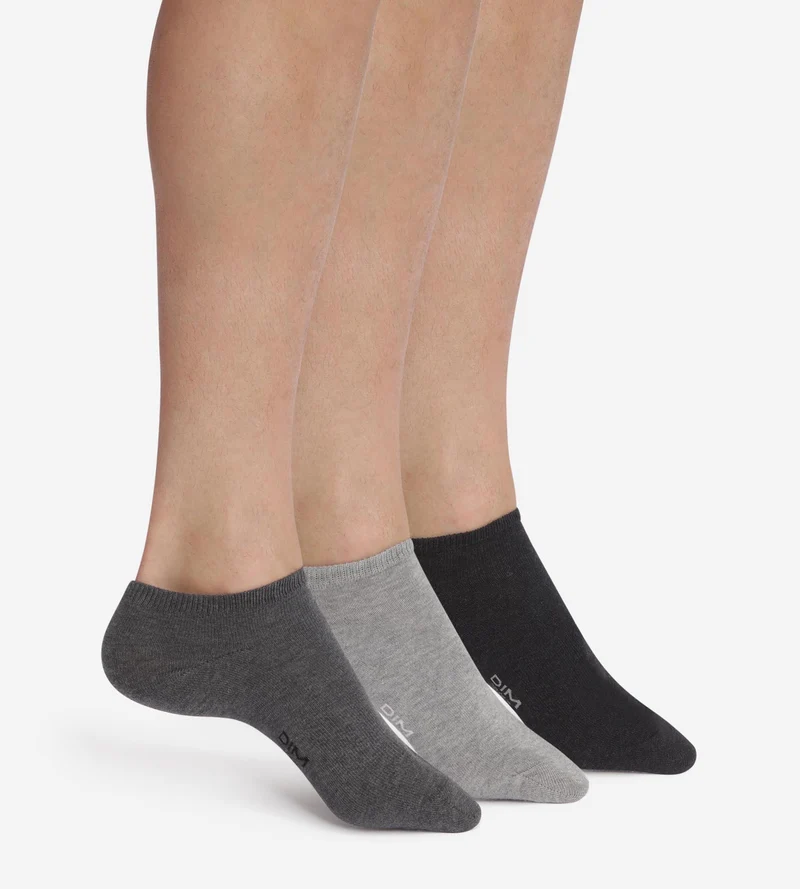 Lot de 3 paires de chaussettes courtes Anthracite Dim Coton