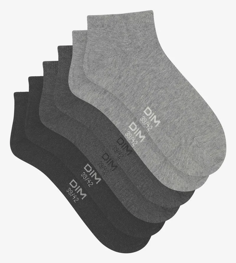 Lot de 3 paires de chaussettes courtes Anthracite Dim Coton