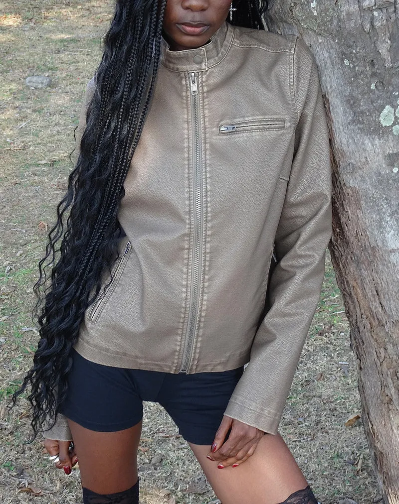 Veste de motard Mildred en PU Olive