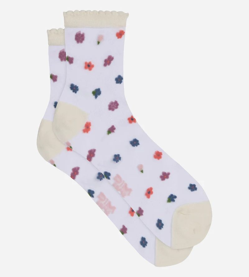 Chaussettes femme transparentes fleuries rose Socks Petal